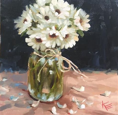 Daily Paintworks Daisies In Mason Jar Original Fine Art For Sale