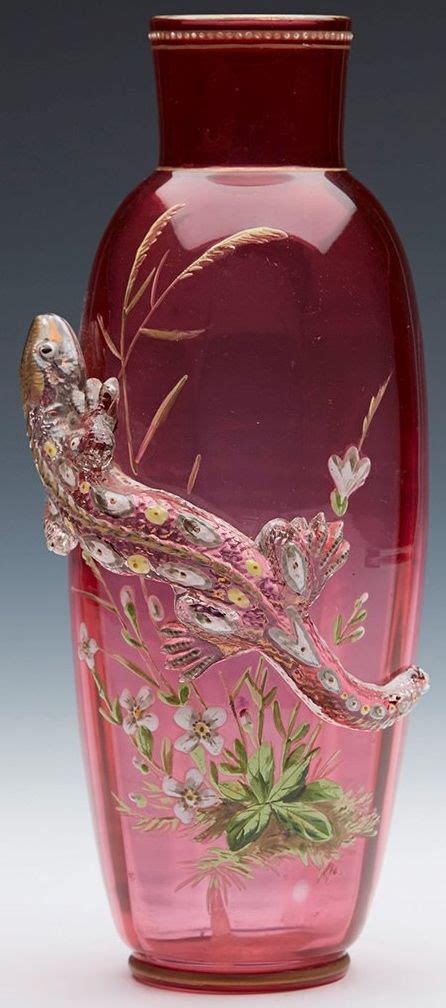 A Rare And Stunning Antique Bohemian Moser Cranberry Glass Vase With Ribbed Design Applied In