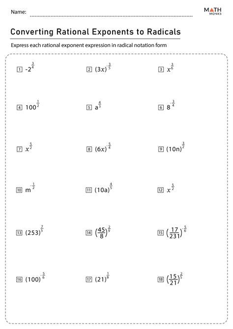 rational exponents and radicals worksheets