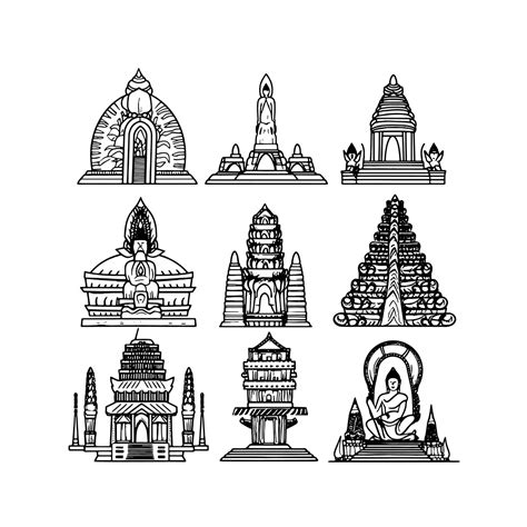 9 Hindu Temple Icons Bundle Set Illustration Masterbundles