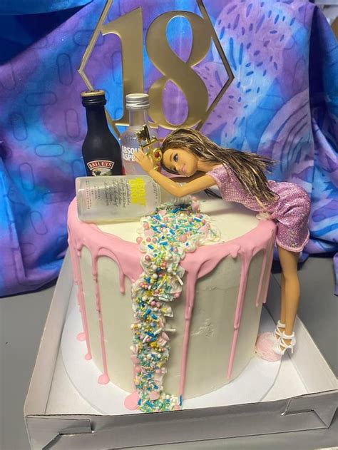 Birthday Cake For An 18 Year Old With Miniature Booze Bottles And Candy Vomit Trashy