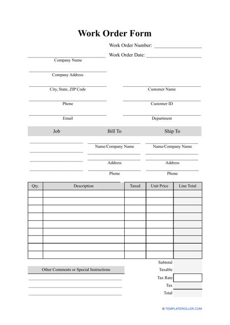 Work Order Form Template Fill Out Sign Online And Download Pdf