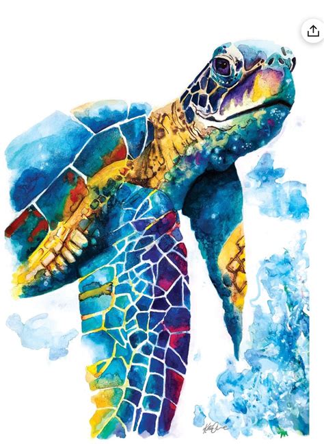 Sea Turtle Watercolor Painting Sea Life Painting Water Painting