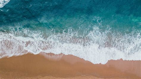 Desktop Wallpaper The Waves Beach Aerial View Blue Sea Hd Image
