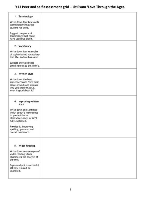 Example Of Year 13 Peer Assessment Grid