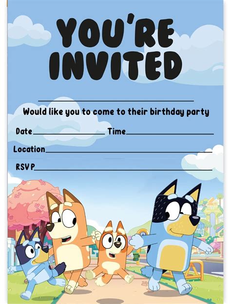 Bluey Theme Birthday Party Invitations Bluey Grelly Uk