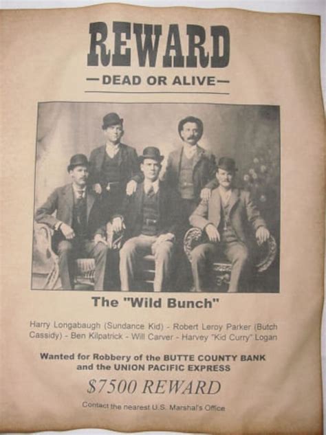 Set Of 5 Old West Wanted Posters Wild Bunch Butch Cassidy Etsy Uk