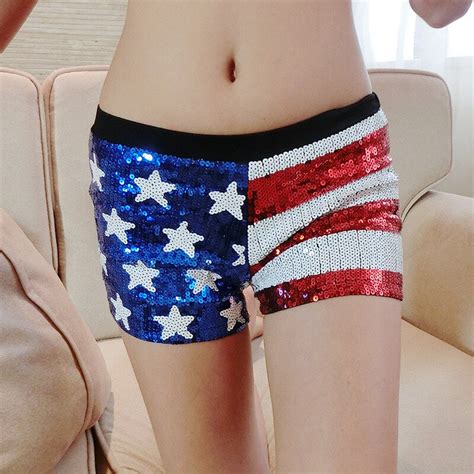 Novelty New Design Hot Sexy America Flags Mini Mid Waist Sequin Shorts Shiny Short Pants