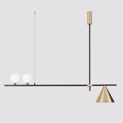 Mid Century Modern 3 Light Blackgold Chandelier With Cone Shade For