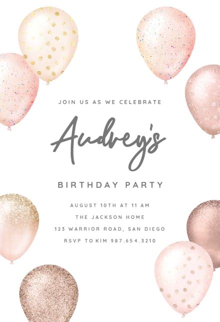 Foil And Glitter Balloons Birthday Invitation Template Greetings Island