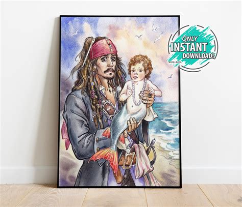 Pirates Of The Caribbean Jack Sparrow And Mermaid Kid Johnny Etsy