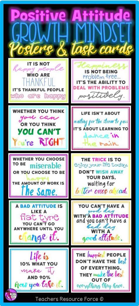 Positive Attitude Growth Mindset Task Cards Posters And Coloring Pages