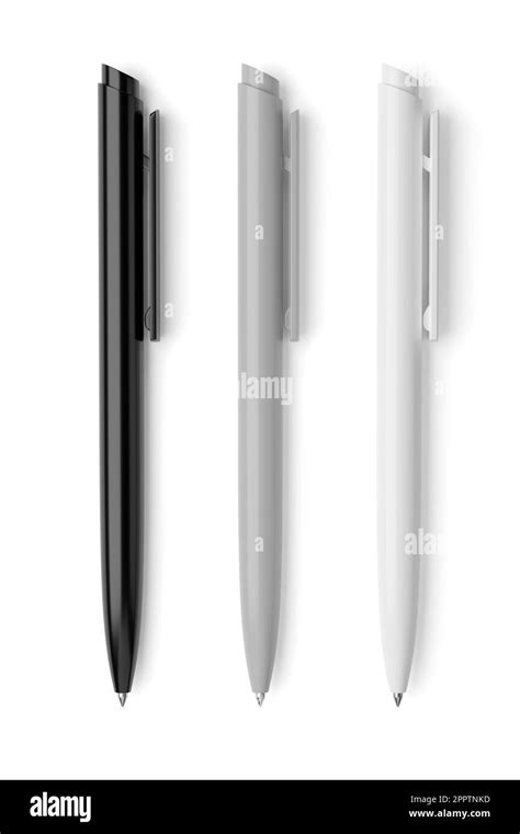 Three Ballpoint Pens Isolated On White Background Template For Mockup