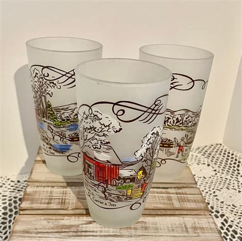 Hazel Atlas Gay Fad Tumblers With Currier And Ives Scenes Etsy