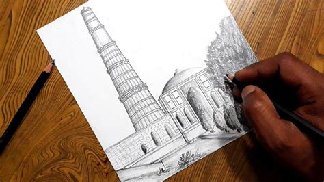 How To Draw Qutub Minar Step By Step So Easy Youtube