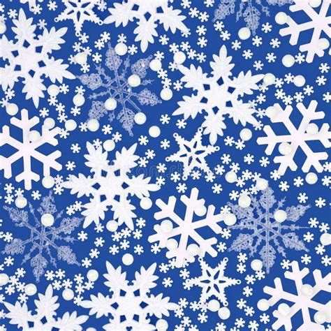 Christmas Pattern White Snowflake On Blue Background Top View Stock
