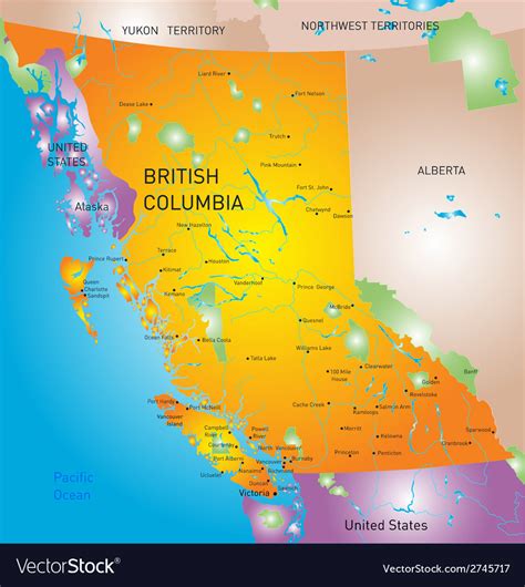 British Columbia Province Map Royalty Free Vector Image