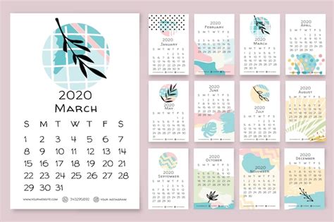 Hand Drawn Floral Calendar 2020 Template Vector Free Download