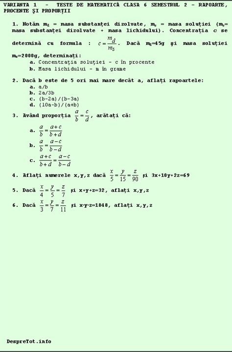 Teste Matematica Clasa 6 Ghytuer
