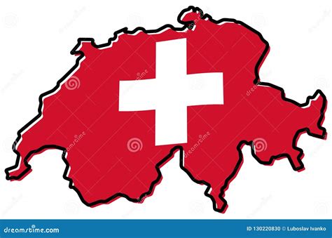 Simplified Map Switzerland Outline Slightly Bent Flag U Under 130220830 