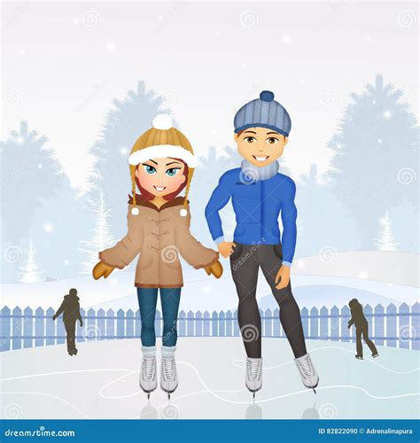 Couple Skating On Ice Stock Illustration Illustration Of Silhouette