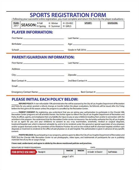 Printable Sports Registration Form Template Printable Templates Free