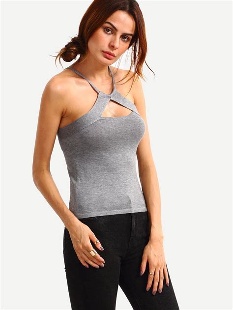 Cutout Halter Neck Top Grey Halter Neck Top Tops Tank Tops Women