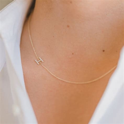 Diamond Initial Sideways Necklace Etsy