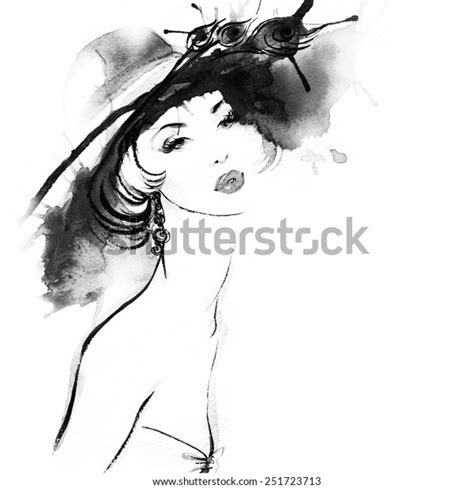 woman portrait abstract watercolor fashion background stock illustration 251723713