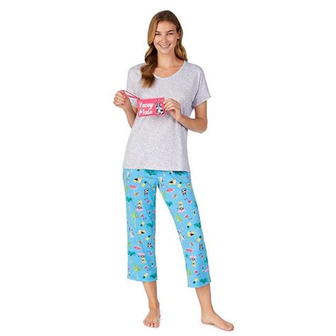 Womens Cuddl Duds Top And Capri Pajama Set With Wristlet