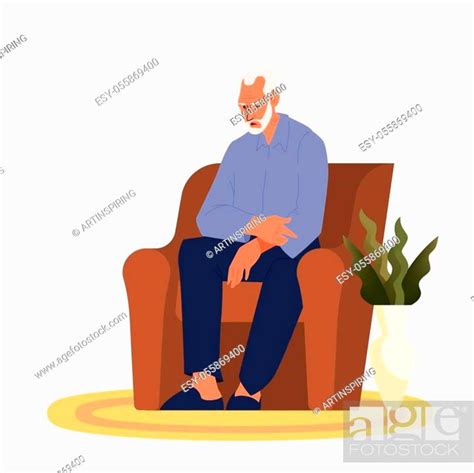 Tired Old Man Sitting In The Armchair Eldery Person With Lack Of