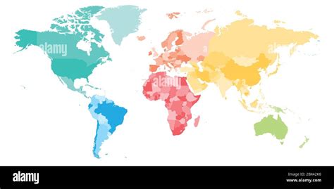 Colorful Political Map Of World Divided Into Six Continents Blank