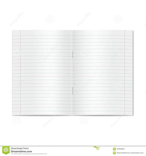 Vector Opened Realistic Lined Ruled School Copybook With Red Margins