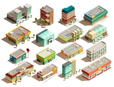 Store Buildings Isometric Icons Set 470361 Vector Art At Vecteezy