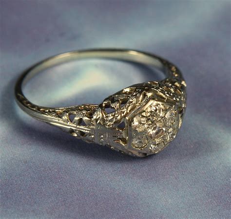 Ladies Antique 18k White Gold Diamond Filigree Ring From Goodbee On