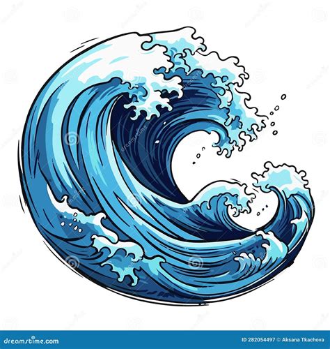 Vector Sea Wave Illustration Of Blue Ocean Waves With White Foam