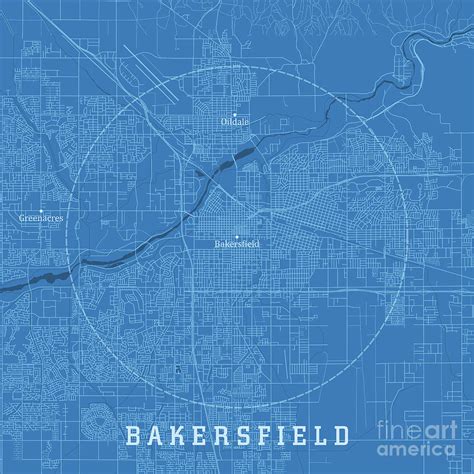 Bakersfield Ca City Vector Road Map Blue Text Digital Art By Frank