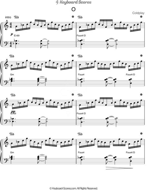 O Fly On Coldplay Score For Piano Music Sheet