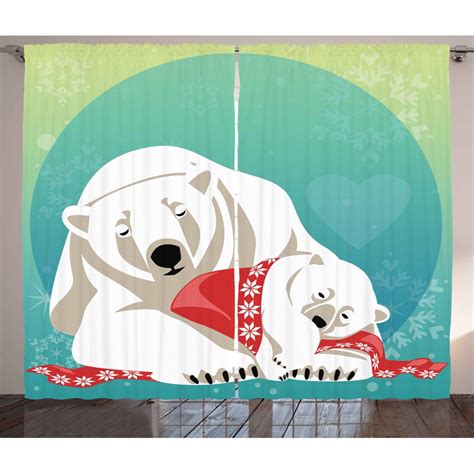 Polar Bear Curtains 2 Panels Set Mother Bear Cuddling Her Cubs