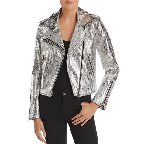 Blank Nyc Womens Crystal Silver Metallic Motorcycle Jacket Outerwear S