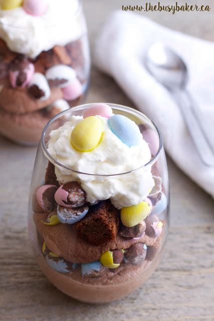 You could whip up your own marshmallows, meringue, or delicate chiffon cake. Mini Eggs Easter Brownie Parfaits - The Busy Baker