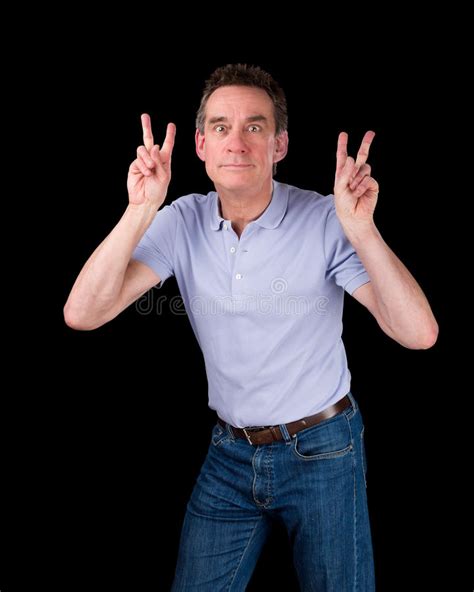 Man Pulling Face Making Two Finger Sign Stock Image Image Of Isolated Confident 30538741
