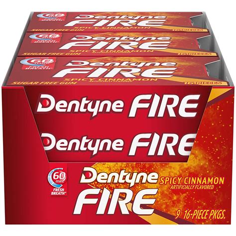 Dentyne Fire Spicy Cinnamon Sugar Free Gum 9 Packs Of 16 Pieces 144