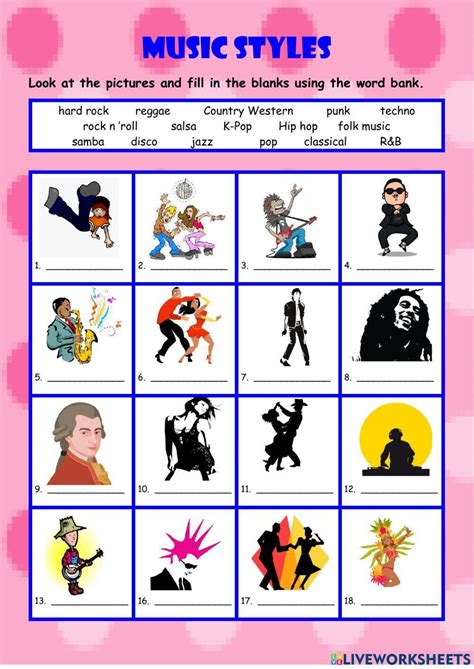 Music Genres Interactive Exercise Live Worksheets