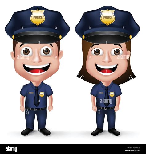 Friendly Police Characters Policeman And Policewoman Vector In Uniform