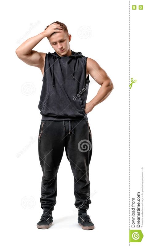 Full Body Portrait Of Handsome Muscled Young Man Thinking Isolated On