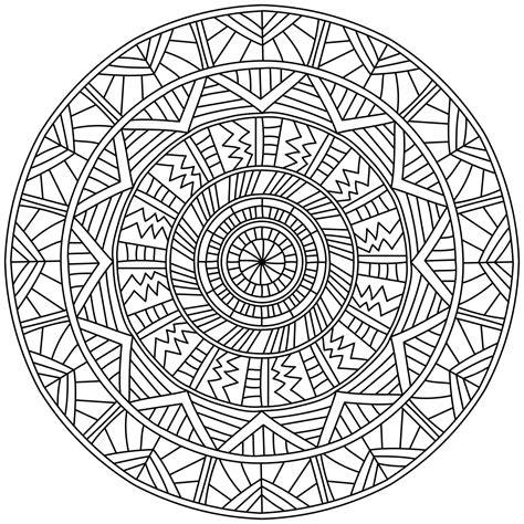 Symmetrical Mandala With Linear Patterns Coloring Page With Striped