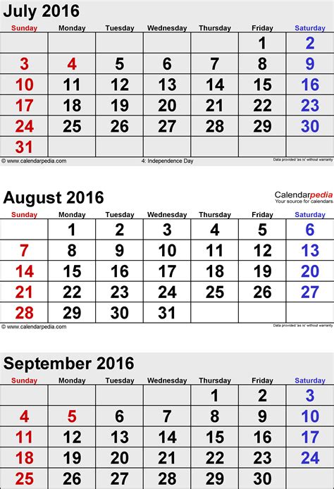 September 2016 Calendars For Word Excel And Pdf
