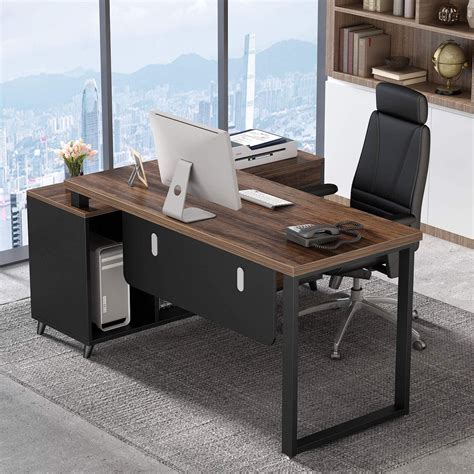The cozy home office design. Tribesigns 55 Inch Large Executive Office Desk L-Shaped ...