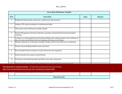 Server Room Checklist Template Excel